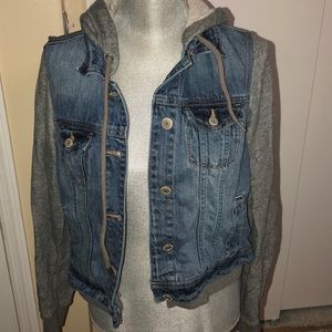 American eagle sweater sleeves denim jacket